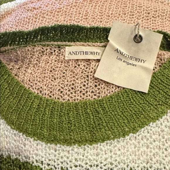 121 And The Why Spring Grove Stripe Knit 3/4 Sleeve Lightweight Sweater Top - Picture 8 of 12